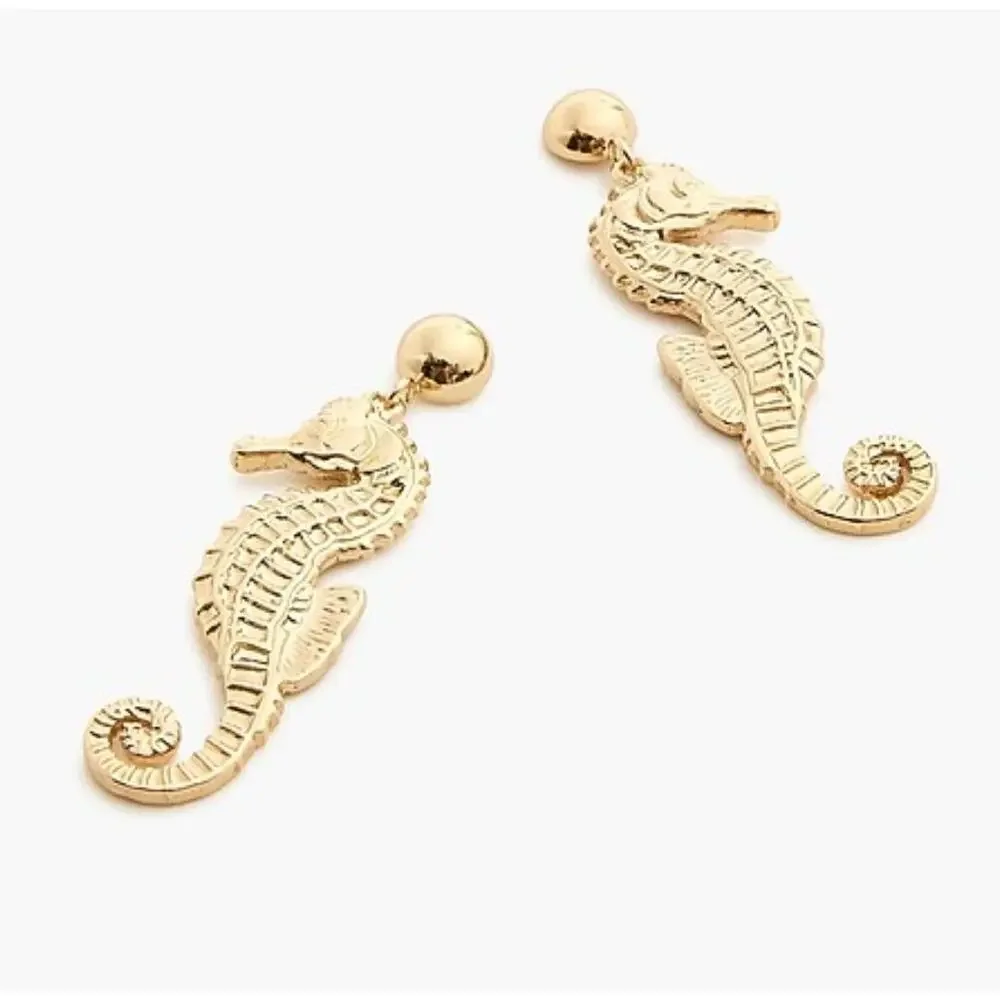 NWT J. Crew Gold Seahorse Statement Earrings